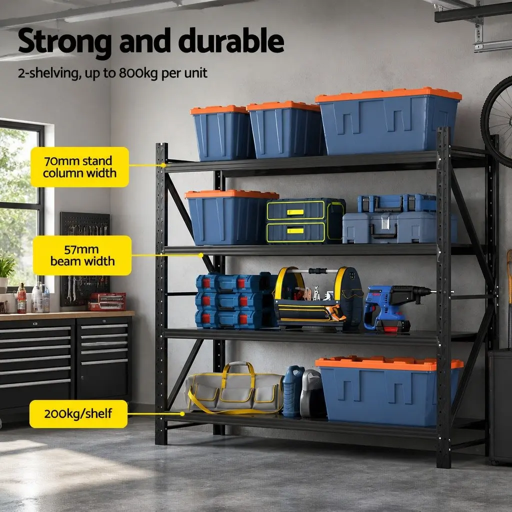 Heavy Duty Steel Storage Rack Industrial Shelving Unit Adjustable Height Black 4 Tier 200kg Capacity