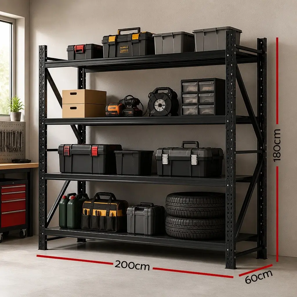 Garage Shelving Unit Heavy Duty Storage Rack 2M x 1.8M x 0.6M Black