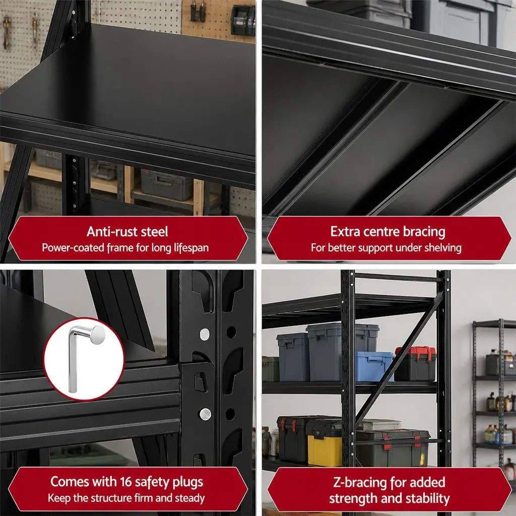 Garage Shelving Unit Heavy Duty Storage Rack 2M x 1.8M x 0.6M Black