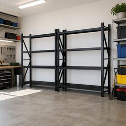 Heavy-Duty Garage Shelving Warehouse Rack 4M Storage Solution Black 4-Tier
