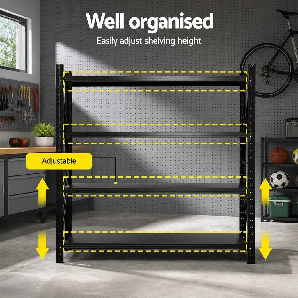 Warehouse Shelving Unit 2Mx2M Garage Storage Rack 4 Tier Adjustable Shelves
