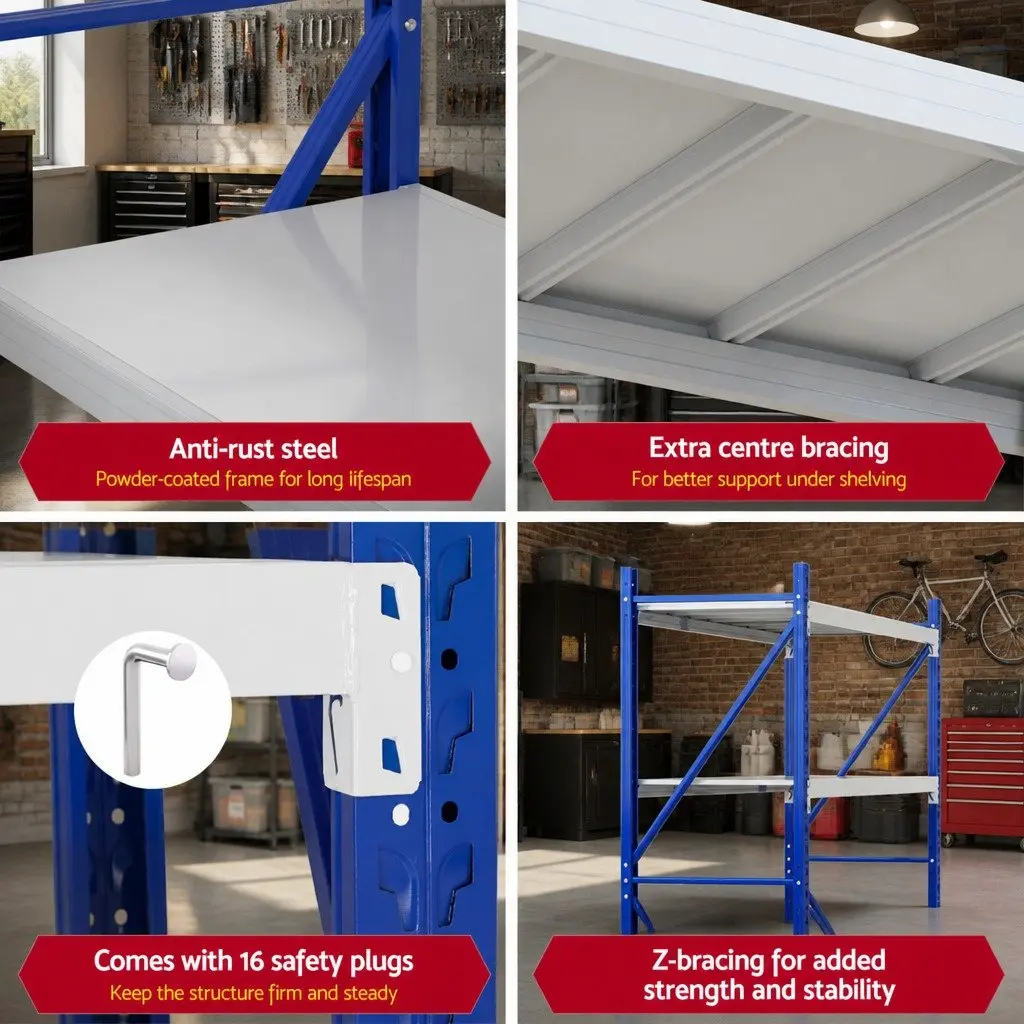 Warehouse Shelving Unit Storage Rack 2M x 2M Heavy Duty Steel 4 Tier Adjustable Blue Grey
