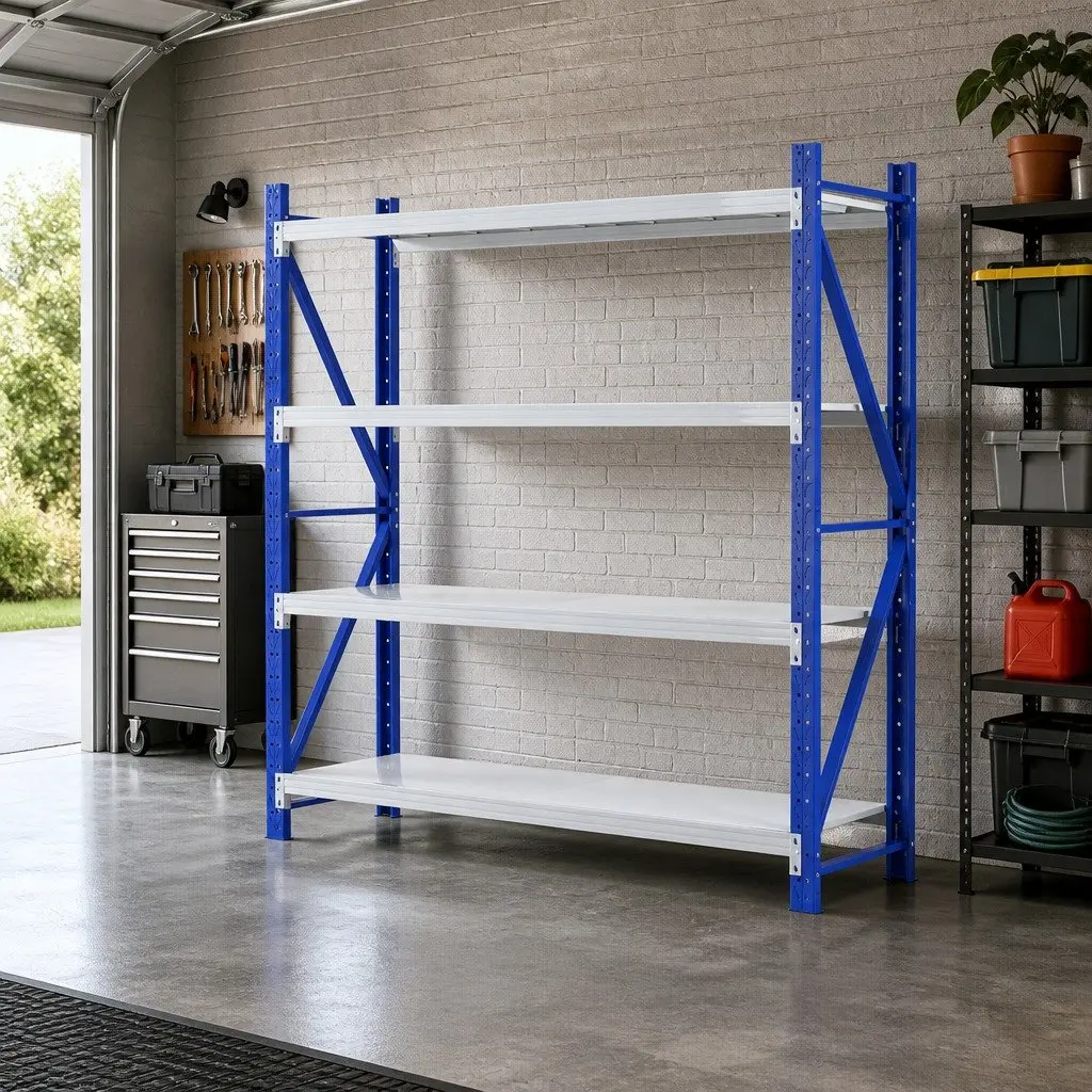 Warehouse Shelving Unit Storage Rack 2M x 2M Heavy Duty Steel 4 Tier Adjustable Blue Grey