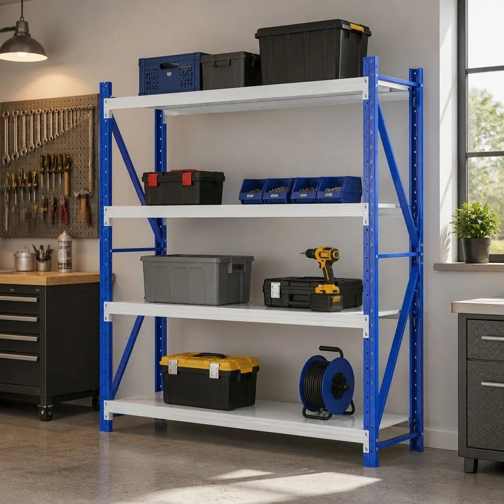 Warehouse Shelving Unit Storage Rack 2M x 2M Heavy Duty Steel 4 Tier Adjustable Blue Grey