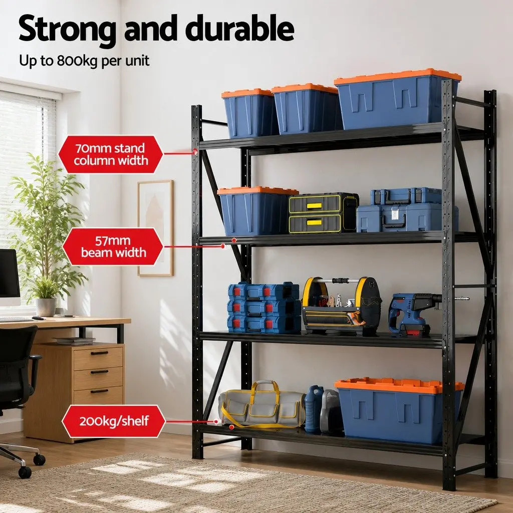 Heavy Duty Steel Shelving Unit Garage Storage Rack 4 Tier Black