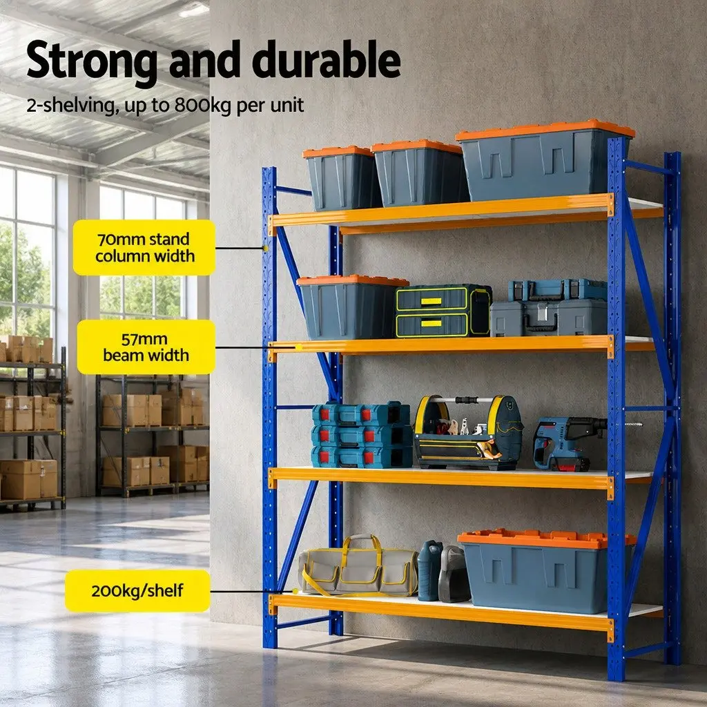 Garage Shelving Unit Heavy Duty Storage Rack Adjustable Shelf 4M x 2.4M Orange Blue