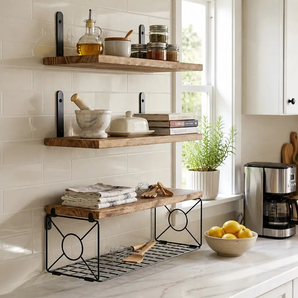 Floating Wall Shelves Set 3 Piece Storage Display Brown