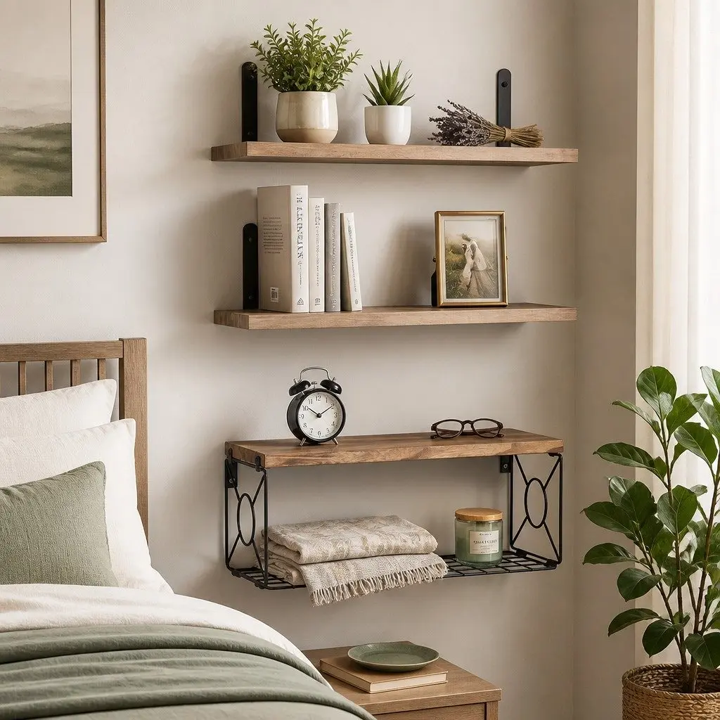 Floating Wall Shelves Set 3 Piece Storage Display Brown