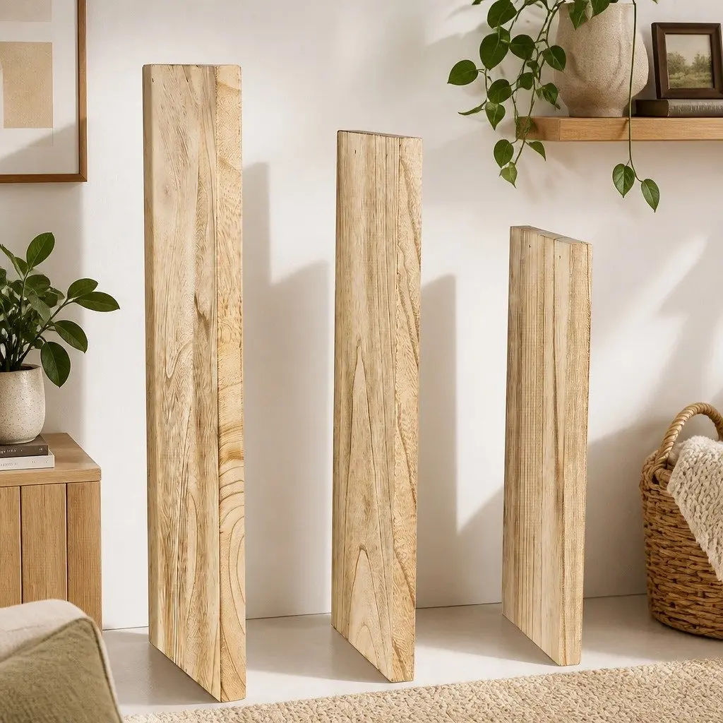 Floating Wall Shelves Rustic Wood Storage Display Rack 4 Piece Set Brown