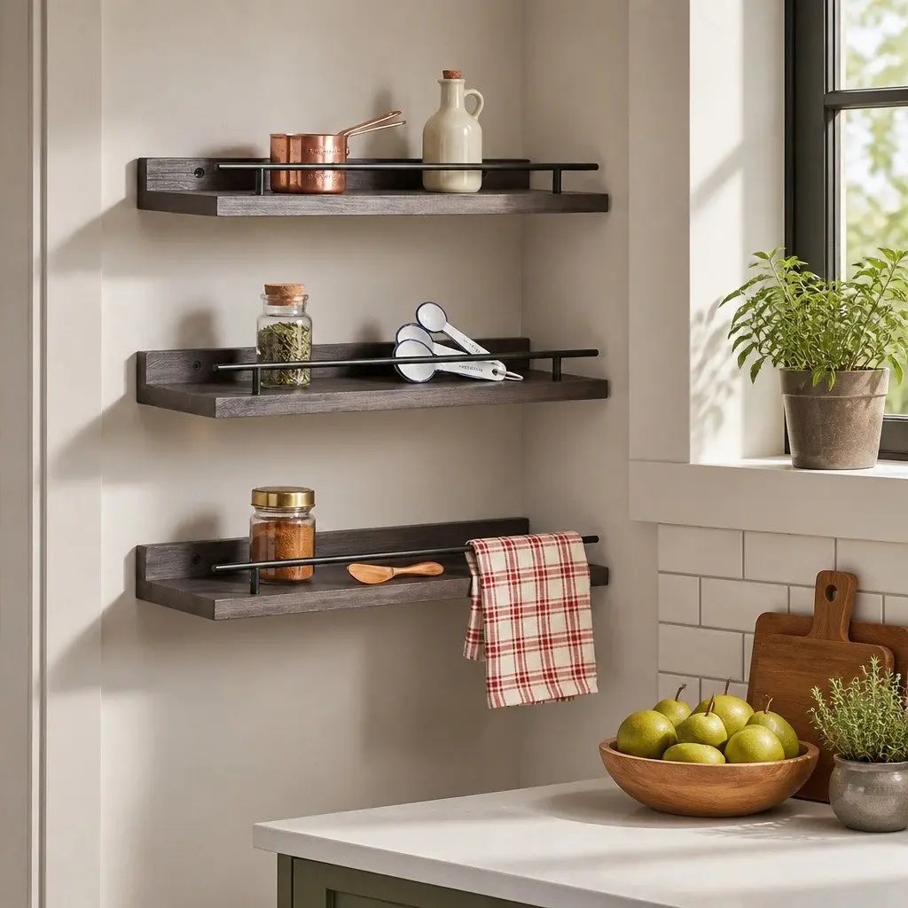 Floating Wall Shelves Set of 3 Wall Mounted Storage Display Rack Black