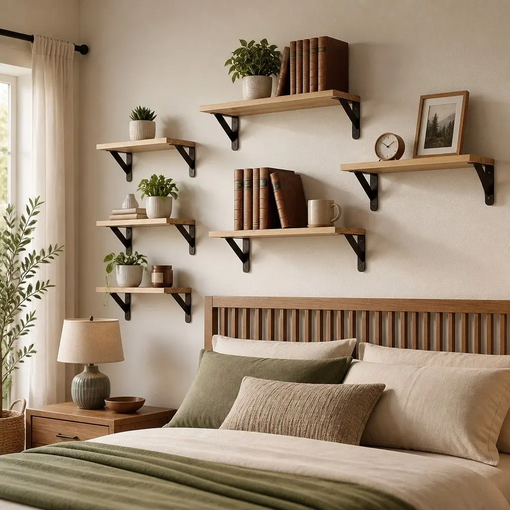 Floating Wall Shelves Set of 6 Wooden Wall Mounted Display Bookshelf Storage
