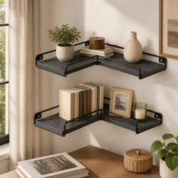 Floating Corner Wall Shelves 2Pcs DIY Storage Display Rack Bedroom Kitchen