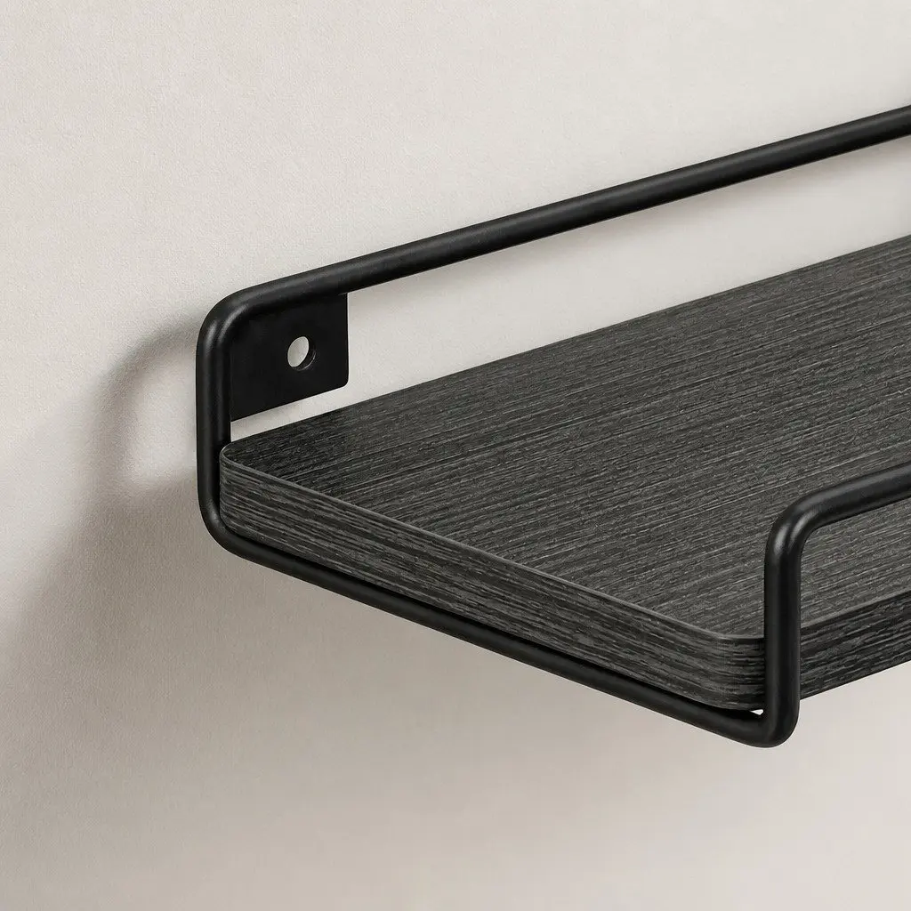 Floating Corner Wall Shelves Storage Display Rack 40cm Black 2 Piece
