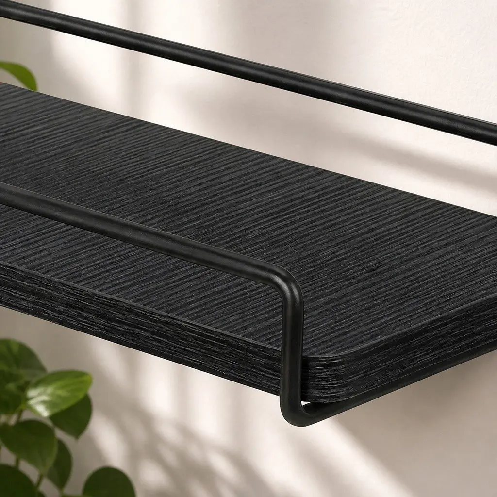 Floating Corner Wall Shelves Storage Display Rack 40cm Black 2 Piece