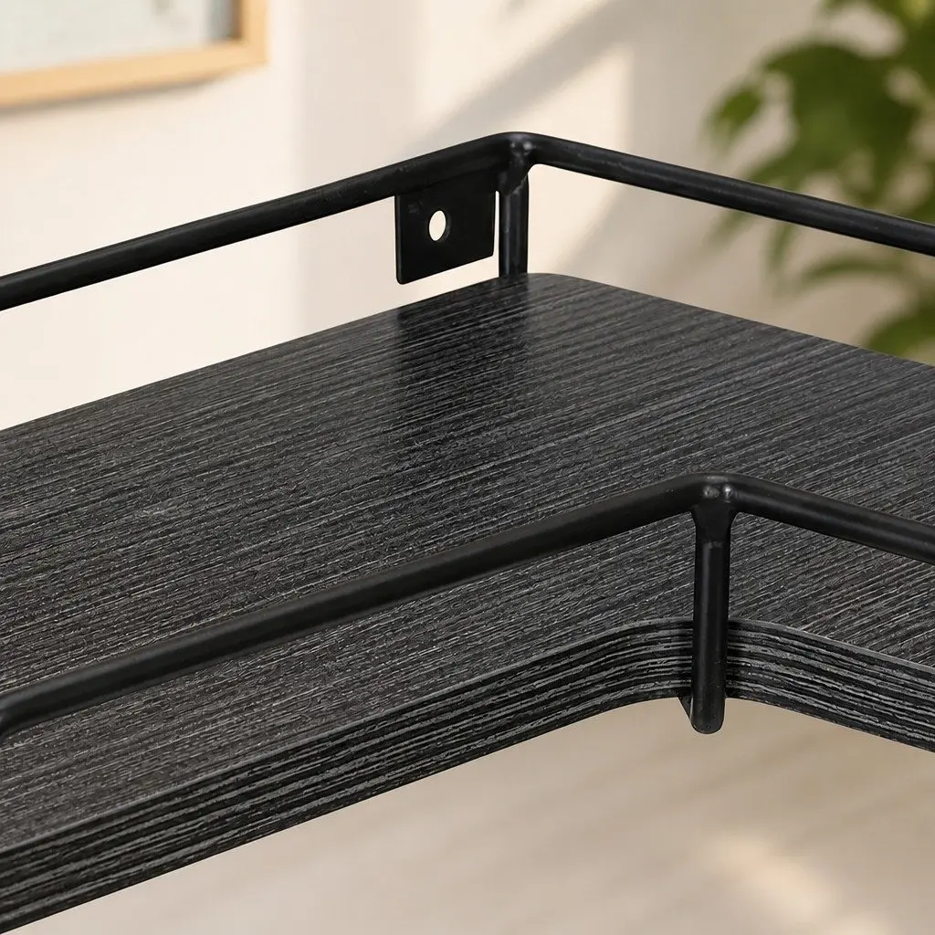 Floating Corner Wall Shelves Storage Display Rack 40cm Black 2 Piece
