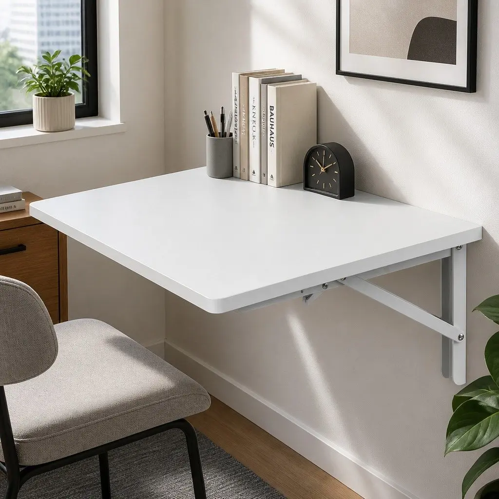 Wall Mounted Folding Table Floating Desk Small Space Workstation Dining Study