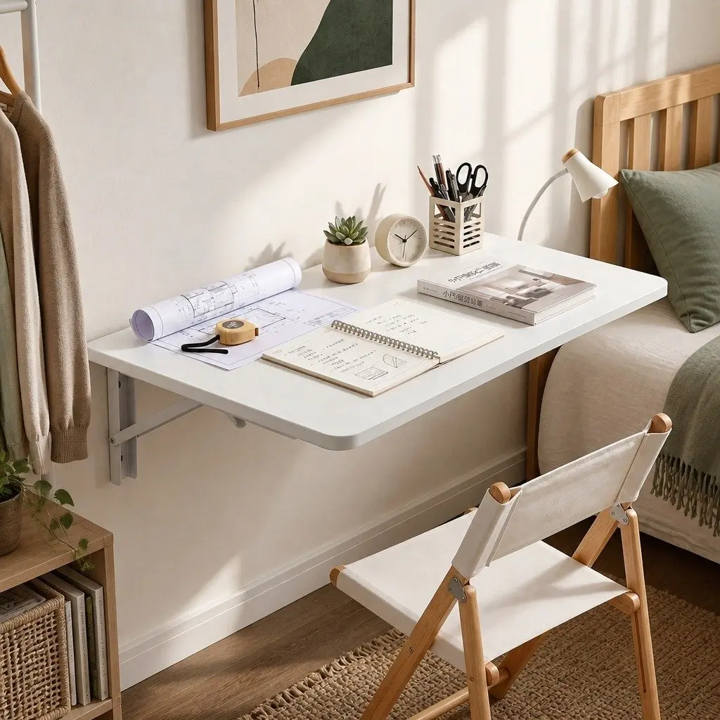 Wall Mounted Folding Table Floating Desk Small Space Workstation Dining Study