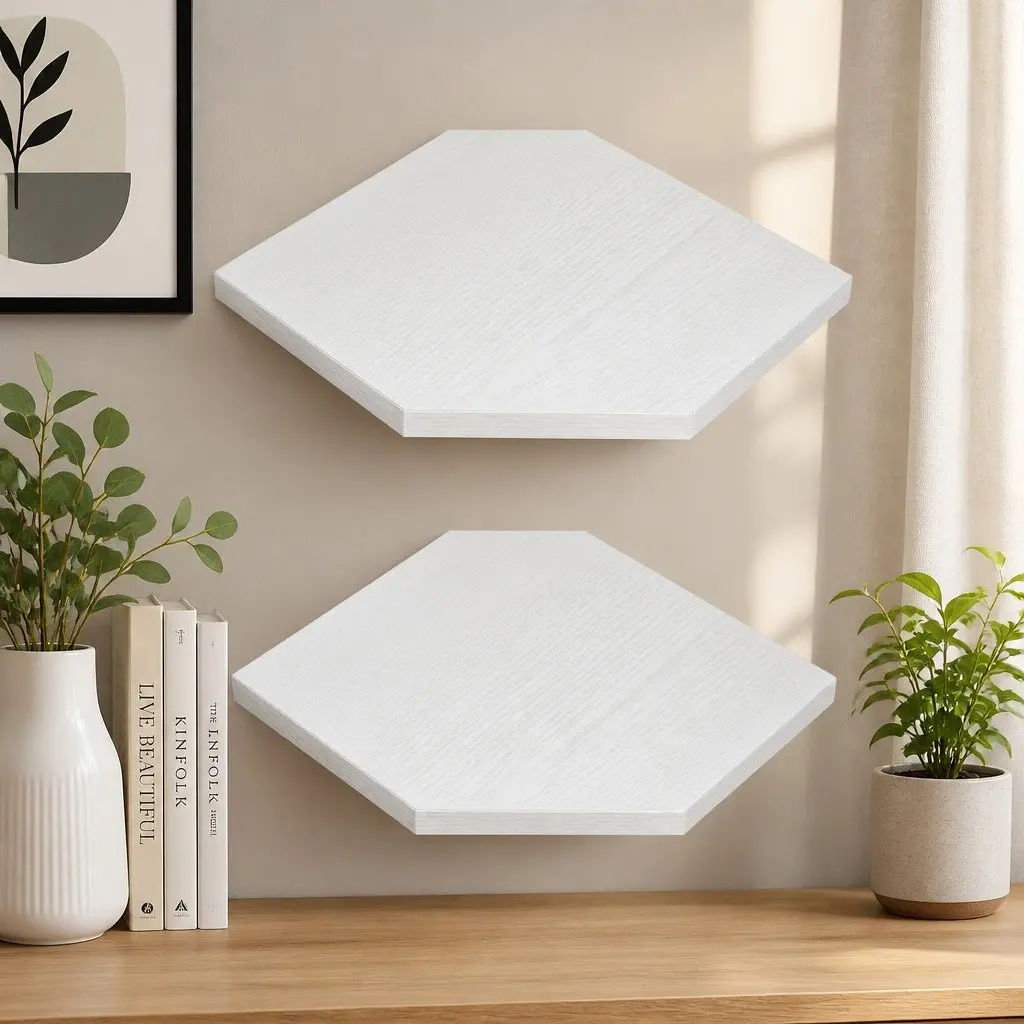 Corner Wall Shelves Floating Storage Display Rack 30cm White 2 Piece