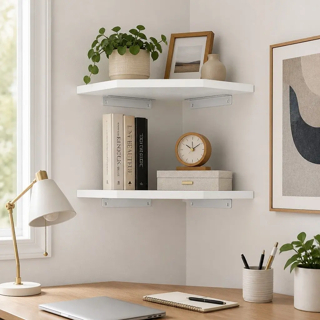Corner Wall Shelves Floating Storage Display Rack 30cm White 2 Piece