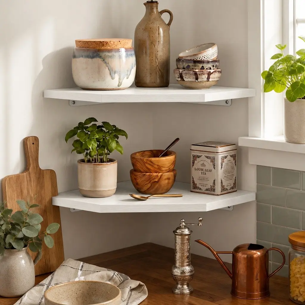 Corner Wall Shelves Floating Storage Display Rack 30cm White 2 Piece