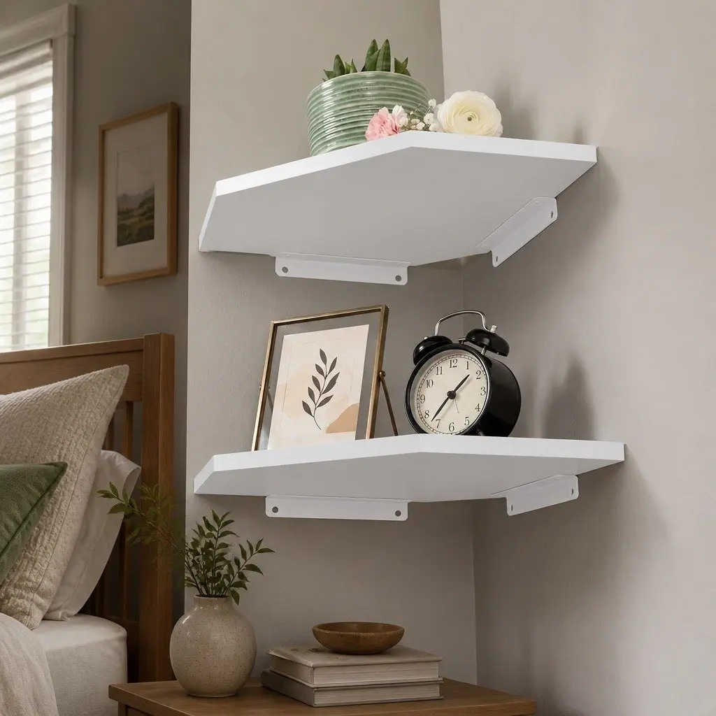 Corner Wall Shelves Floating Storage Display Rack 30cm White 2 Piece