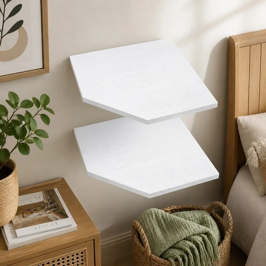Corner Wall Shelves Floating Storage Display Rack 30cm White 2 Piece