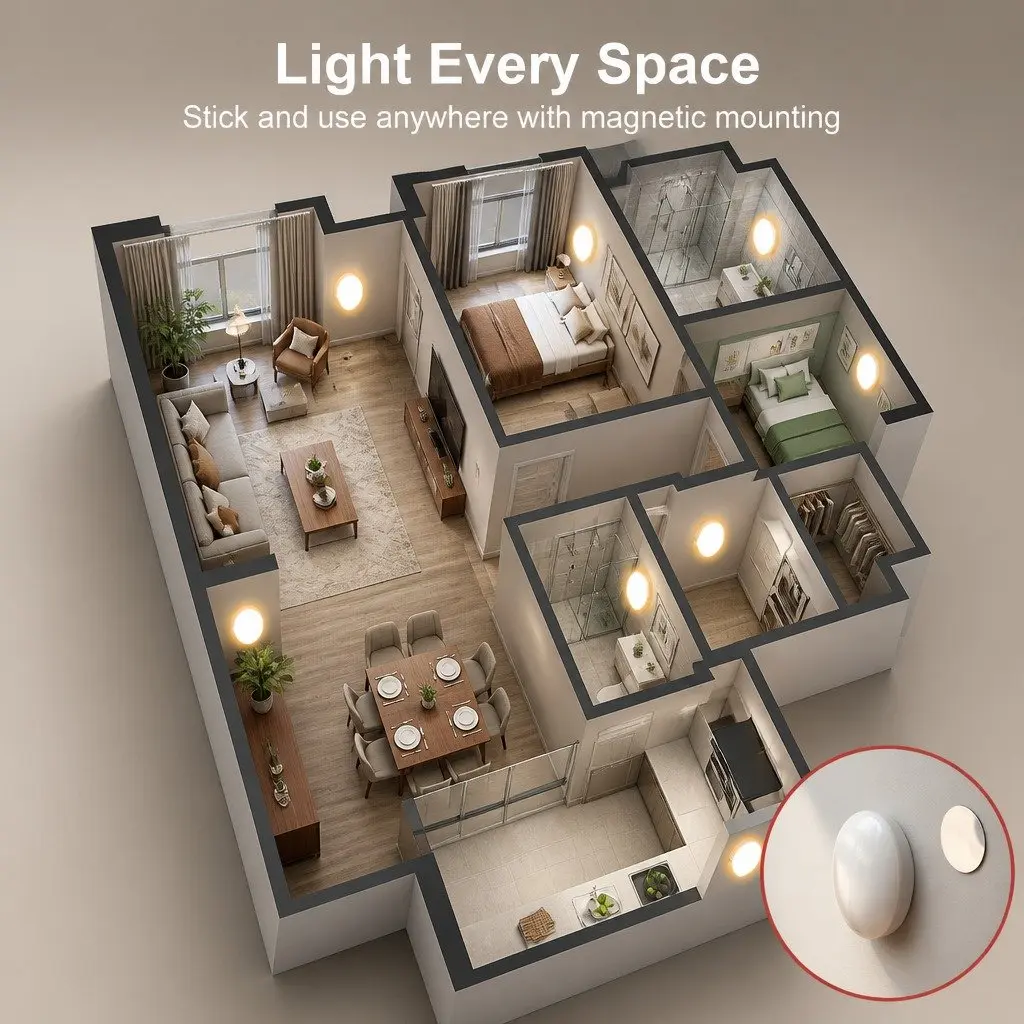 Motion Sensor Night Light USB-C Rechargeable Closet Bedroom Stairs 2 Pack