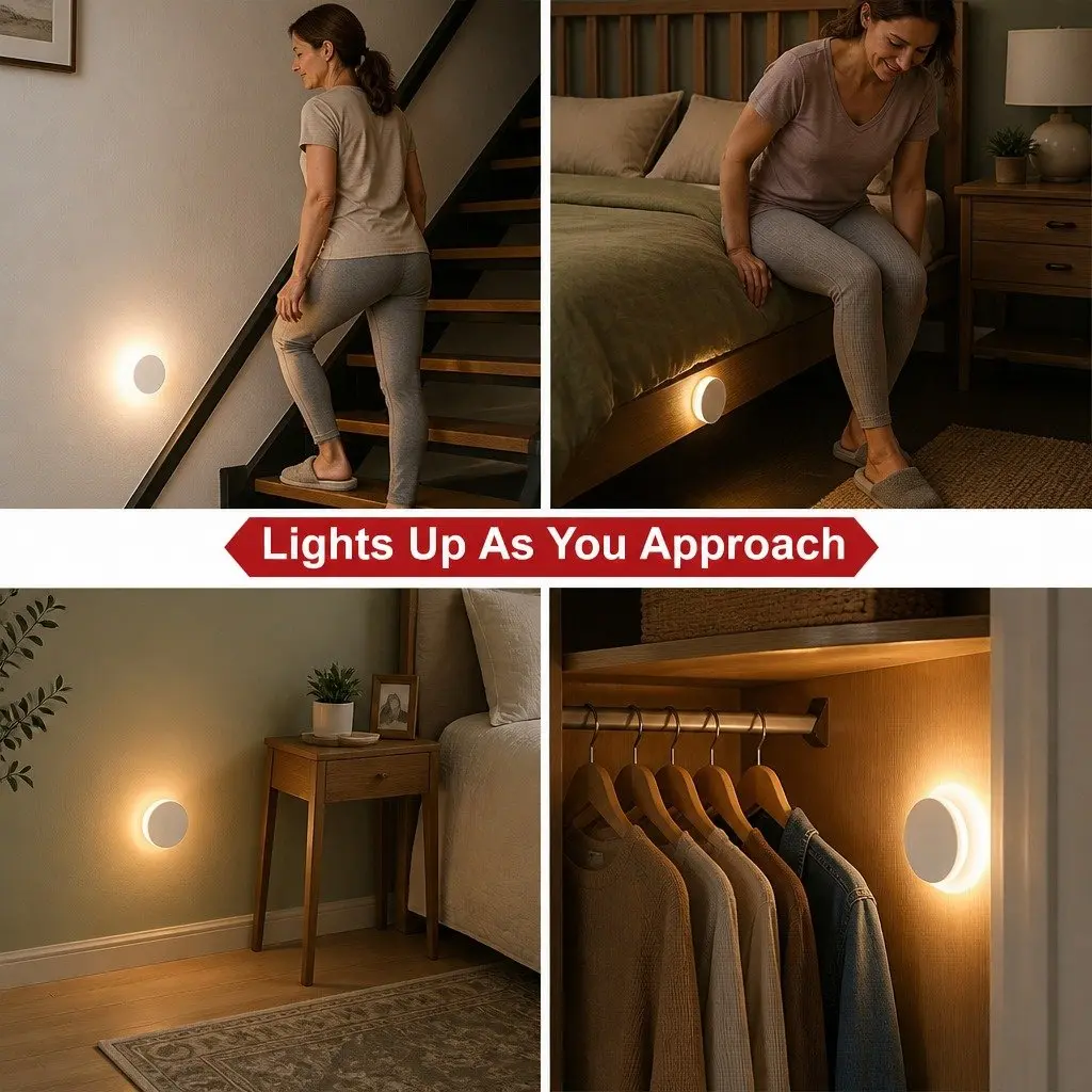 Motion Sensor Night Light USB-C Rechargeable Closet Bedroom Stairs 2 Pack