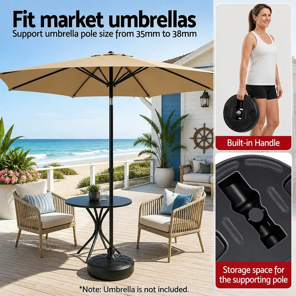 Outdoor Umbrella Base Weight Round Plastic Pole Holder 35-38mm Black
