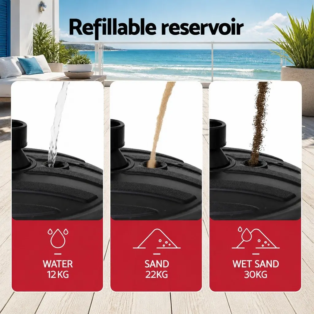 Outdoor Umbrella Base Weight Round Plastic Pole Holder 35-38mm Black