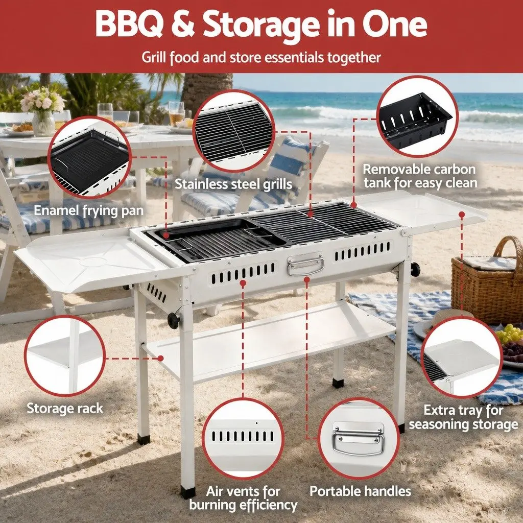 Portable Charcoal BBQ Grill Stainless Steel Griddle Outdoor Camping Picnic