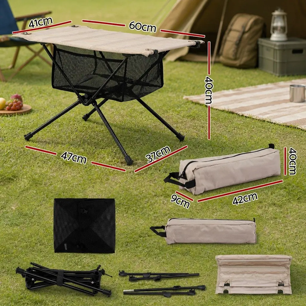 Folding Camping Table Portable Picnic Desk 47cm x 37cm Black Khaki