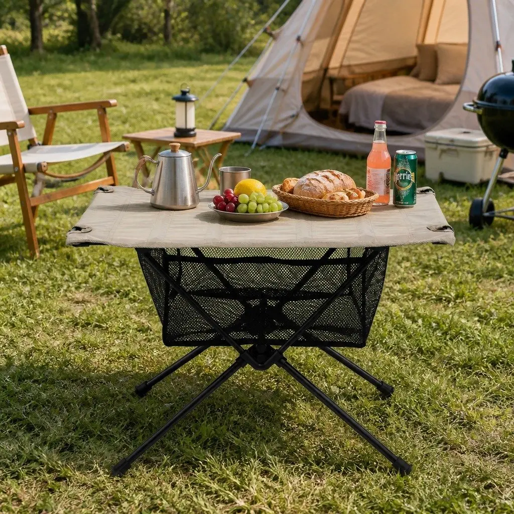 Folding Camping Table Portable Picnic Desk 47cm x 37cm Black Khaki