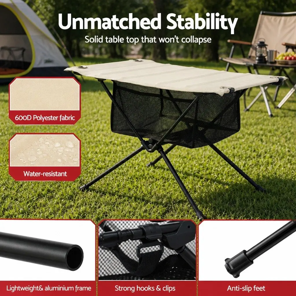 Folding Camping Table Portable Picnic Desk 47cm x 37cm Black Khaki