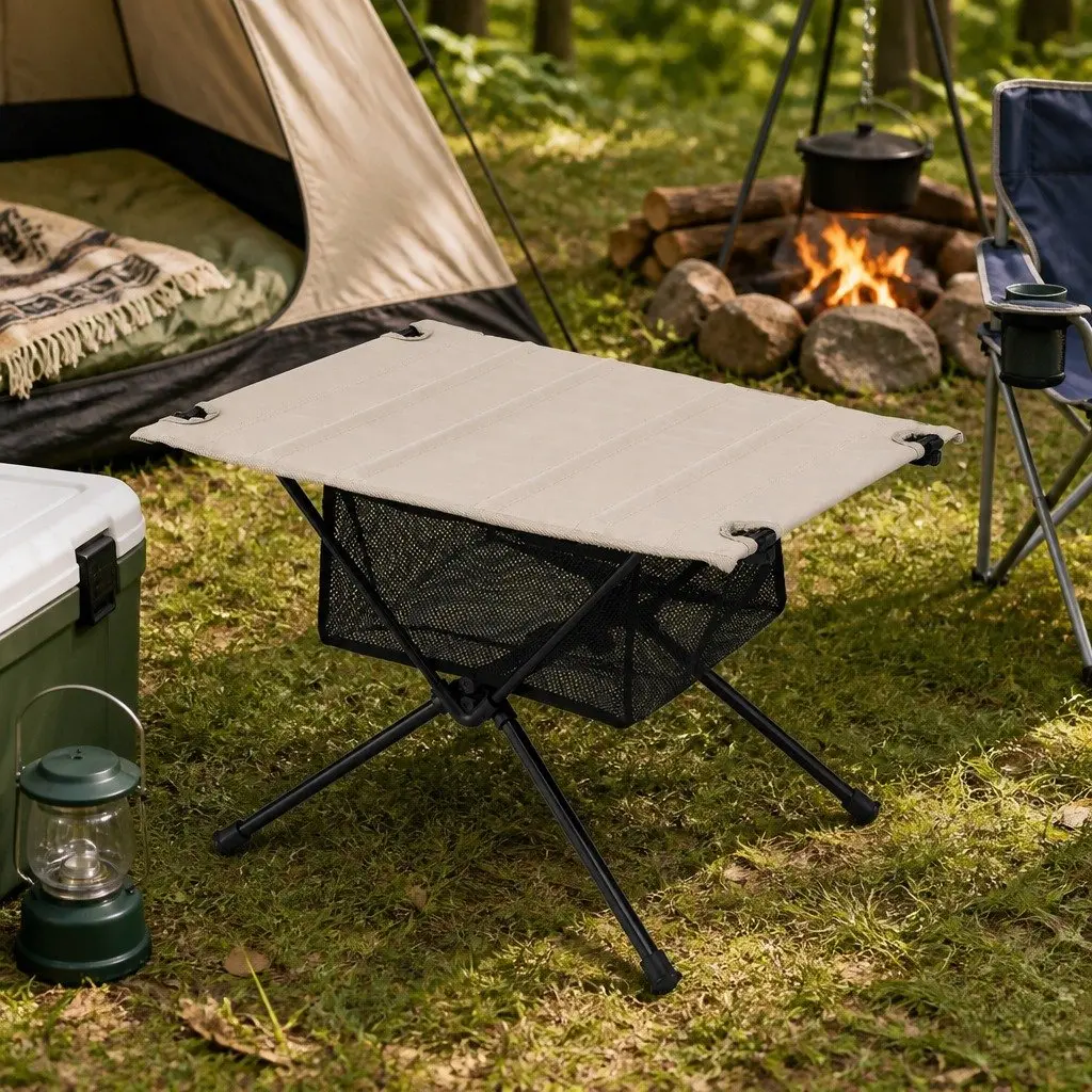Folding Camping Table Portable Picnic Desk 47cm x 37cm Black Khaki