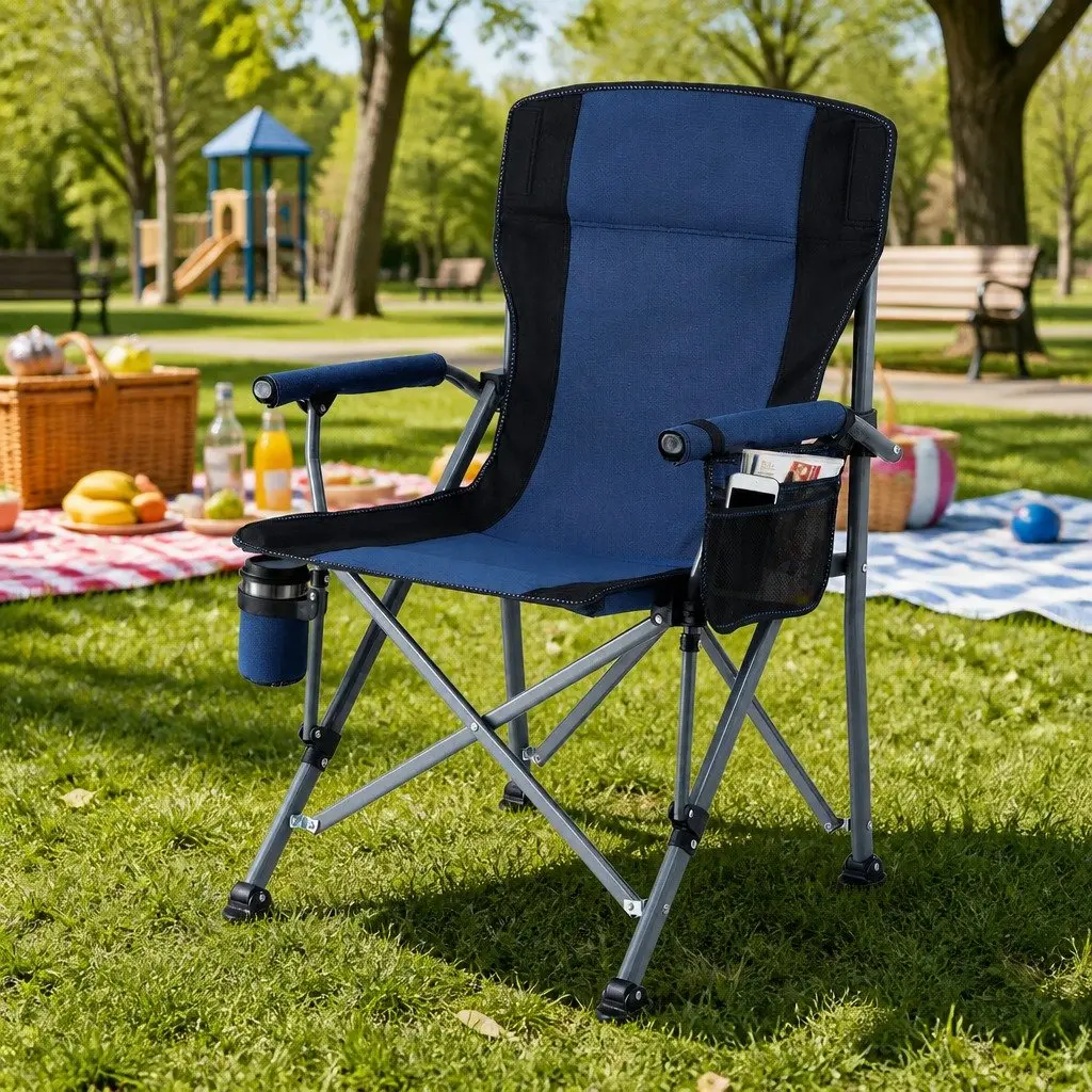Folding Camping Chair Portable Lightweight Navy Blue Outdoor Moon Seat