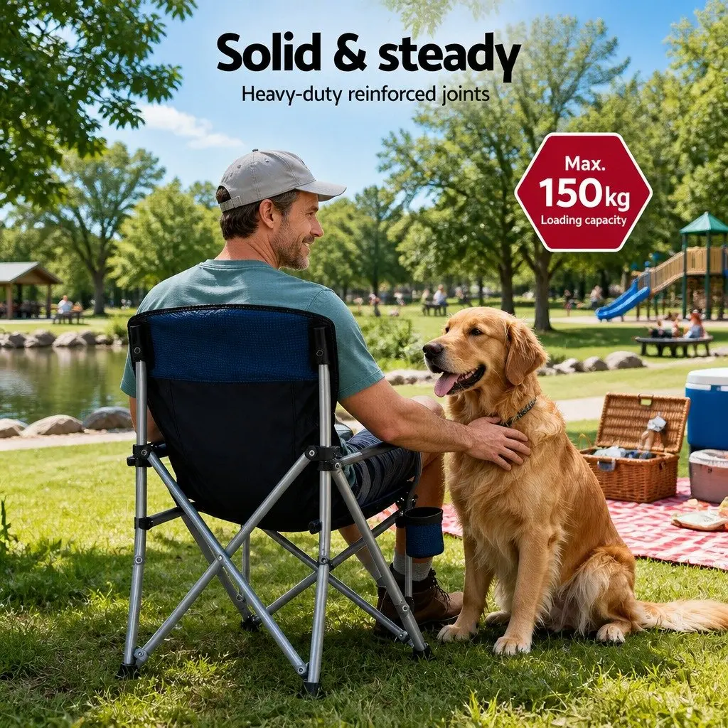 Folding Camping Chair Portable Lightweight Navy Blue Outdoor Moon Seat