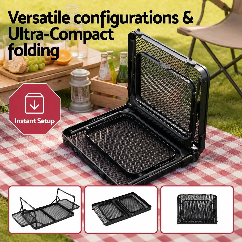 Folding Camping Table Outdoor Portable Mesh Cooking Desktop Lightweight Black