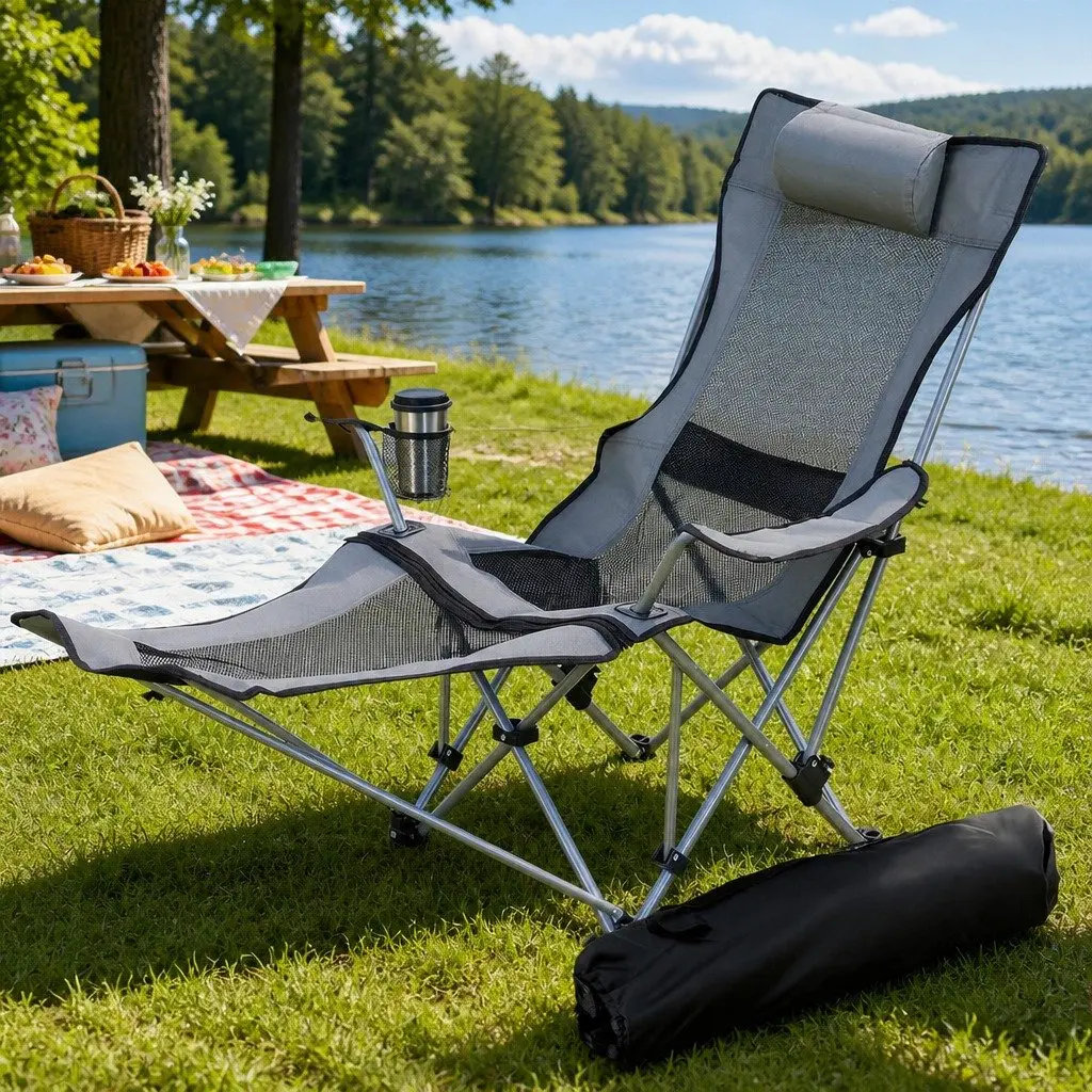 Grey Folding Camping Chair for Outdoor Adventures