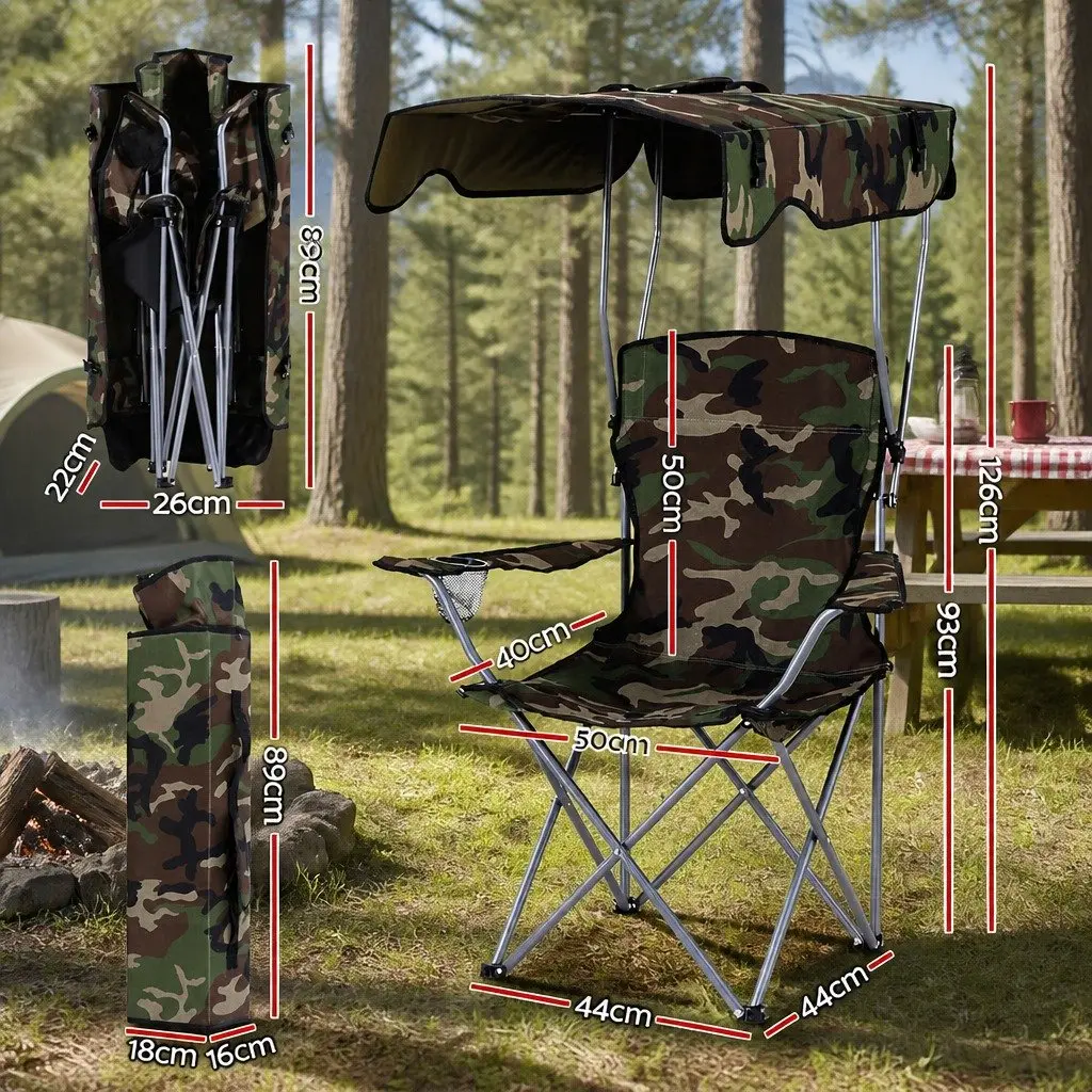 Camping Chair with Canopy Portable Outdoor Seat Lightweight Army Green