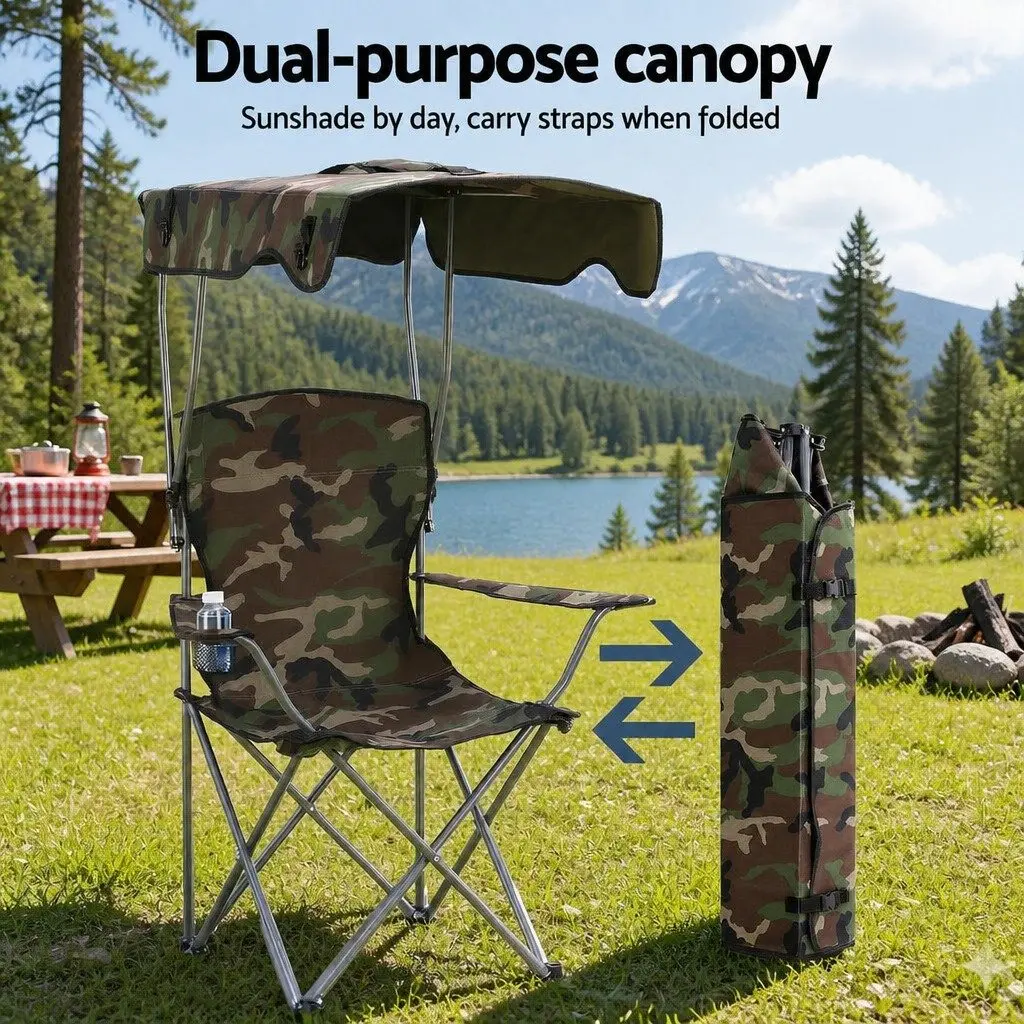 Camping Chair with Canopy Portable Outdoor Seat Lightweight Army Green