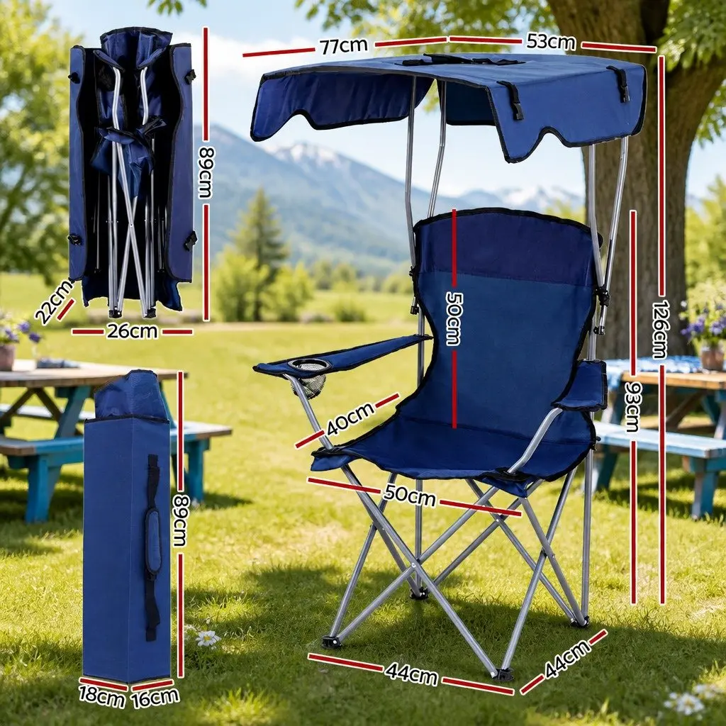 Camping Chair Portable Folding Outdoor Seat with Canopy Navy Blue