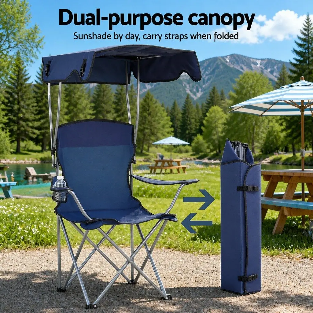 Camping Chair Portable Folding Outdoor Seat with Canopy Navy Blue
