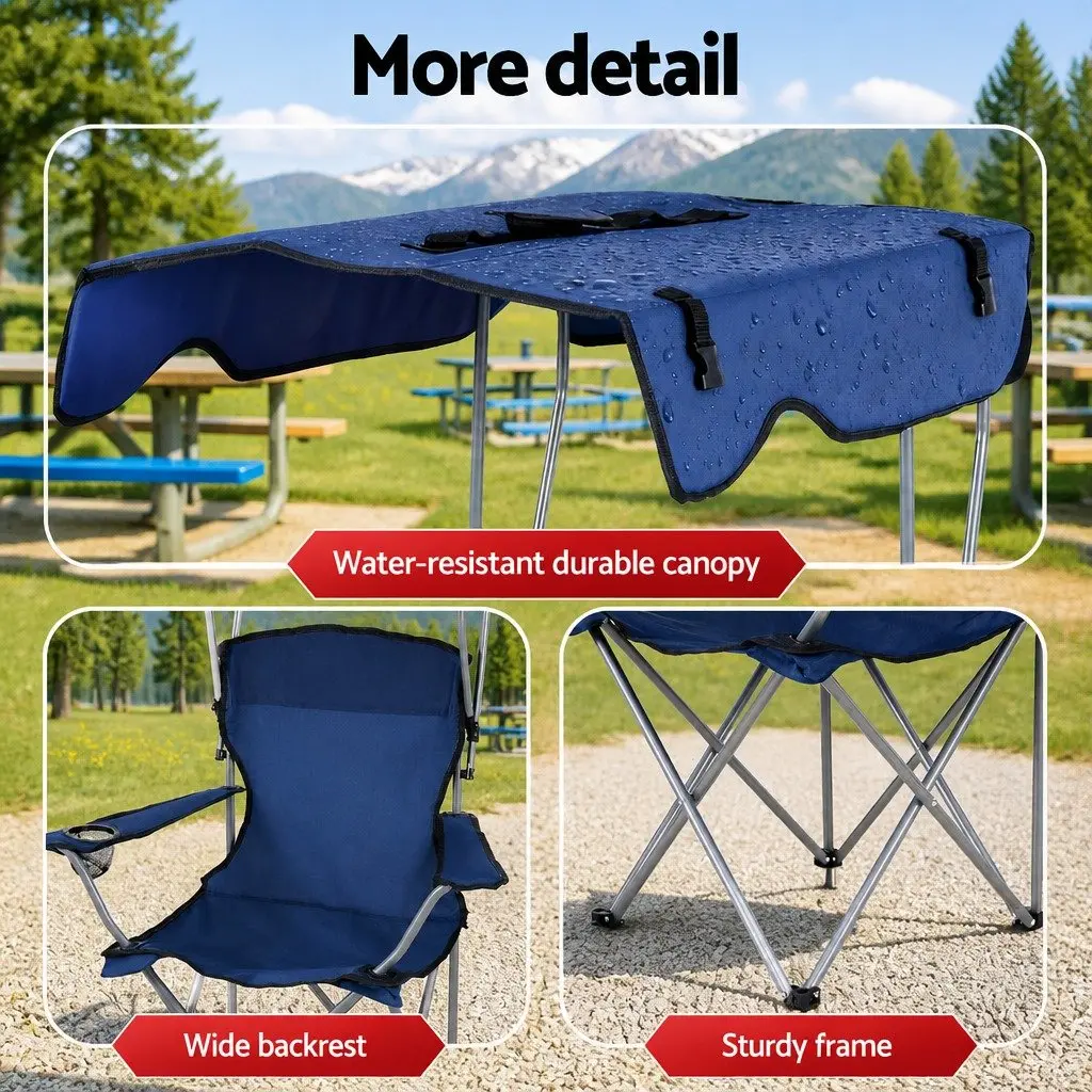 Camping Chair Portable Folding Outdoor Seat with Canopy Navy Blue