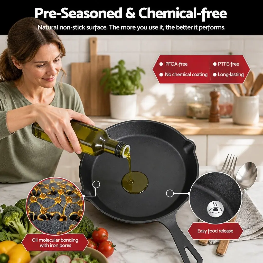 Cast Iron Frying Pan Skillet Set 4 Piece Cooking Induction Gas Black 14cm 16cm 20cm 24cm