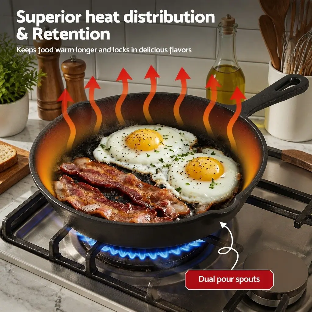Cast Iron Frying Pan Skillet Set 4 Piece Cooking Induction Gas Black 14cm 16cm 20cm 24cm