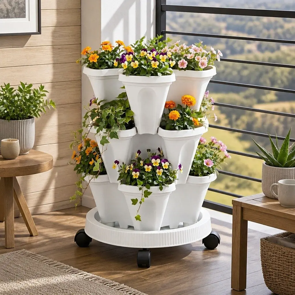 3-Tier Vertical Planter Tower in White