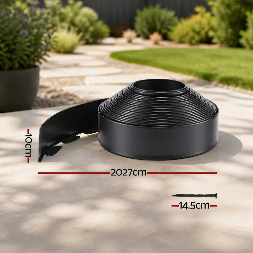 Flexible Lawn Border Plastic Garden Edging Black 60ft 30 Piece