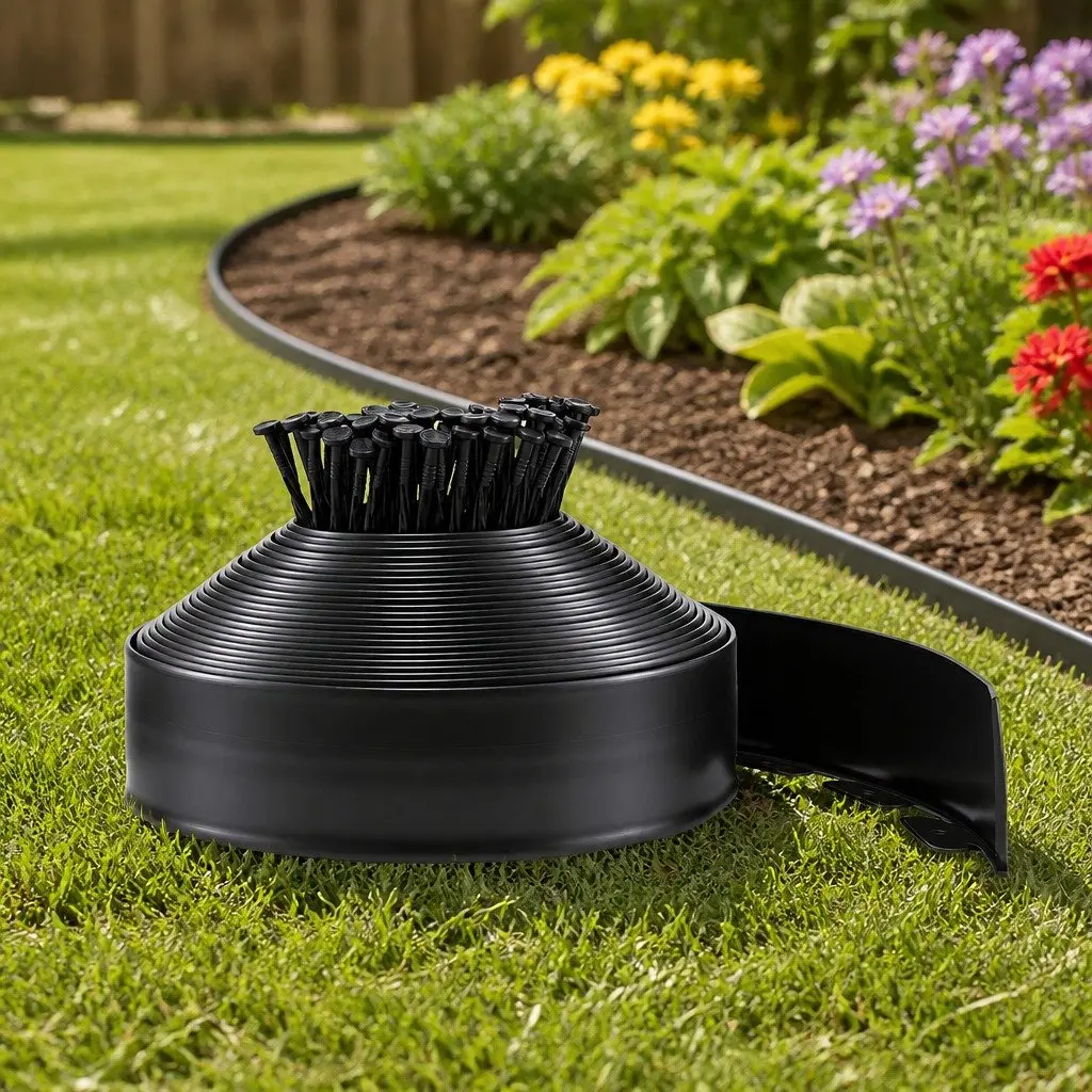 Flexible Lawn Border Plastic Garden Edging Black 60ft 30 Piece