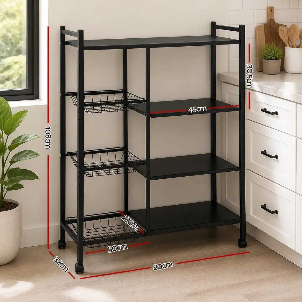4-Tier Kitchen Storage Shelf Microwave Bakers Rack Dark Grey